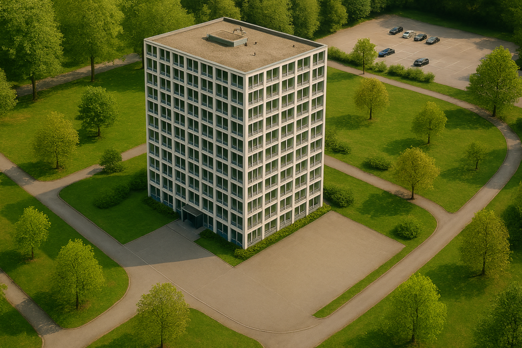 Bürohochhaus als Beispiel für ein Nichtwohngebäude im Rahmen der Energieberatung und energetischen Optimierung von Gewerbeimmobilien