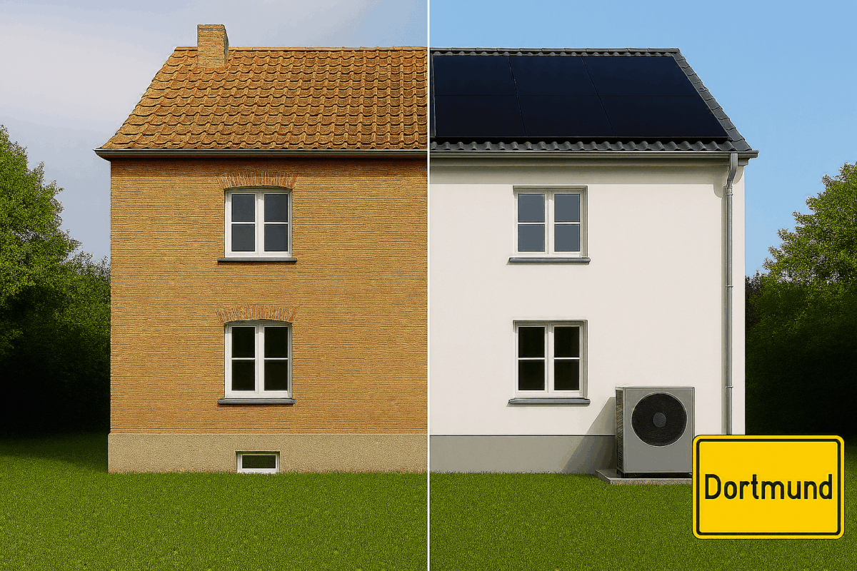 MJSV Sachverständigenhaus – Vorher-Nachher-Vergleich einer energetischen Gebäudesanierung mit Photovoltaik und Wärmepumpe in Dortmund