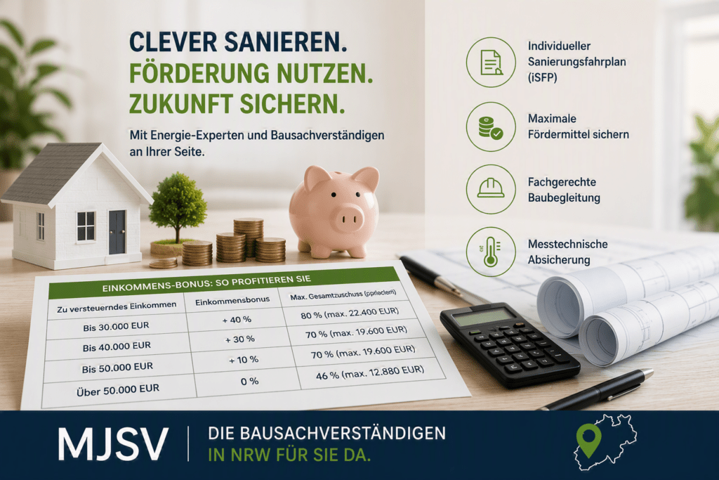 Fördermöglichkeiten nach dem Gebäudemodernisierungsgesetz 2026 mit Energieberatung, iSFP, Fördermittelberatung und energetischer Sanierung.