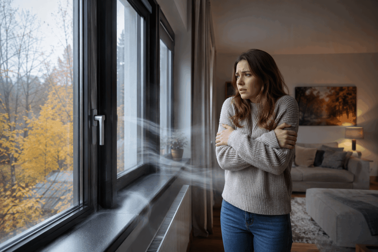 Zugluft am Fenster durch eine Undichtigkeit in der Gebäudehülle eines Wohngebäudes